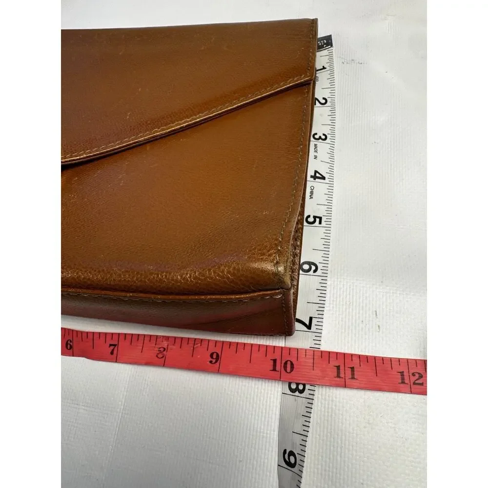 Vintage 1990s Yves Saint Laurent brown leather envelope clutch wrist strap - Picture 3 of 15